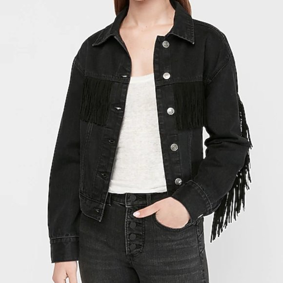 black denim fringe jacket